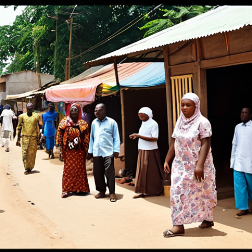 Home 19 **Prompt 1: Daily Harmony in Benin's Urban Landscape**
"A bustling, sunlit street scene in a contemporary Beninese city, illustrating seamless religious coexistence. In the mid-ground, a mosque and a Christian church stand side-by-side, their architectural styles distinct yet harmonious. In the foreground, a diverse crowd of people, including families where Christian and Muslim members are visibly interacting, walks freely. Children from different faiths play together near a shared community space, like a public well or market stall. The atmosphere is one of calm, mutual respect, and active communal life. Emphasize vibrant African textiles and a sense of everyday peace and shared existence."