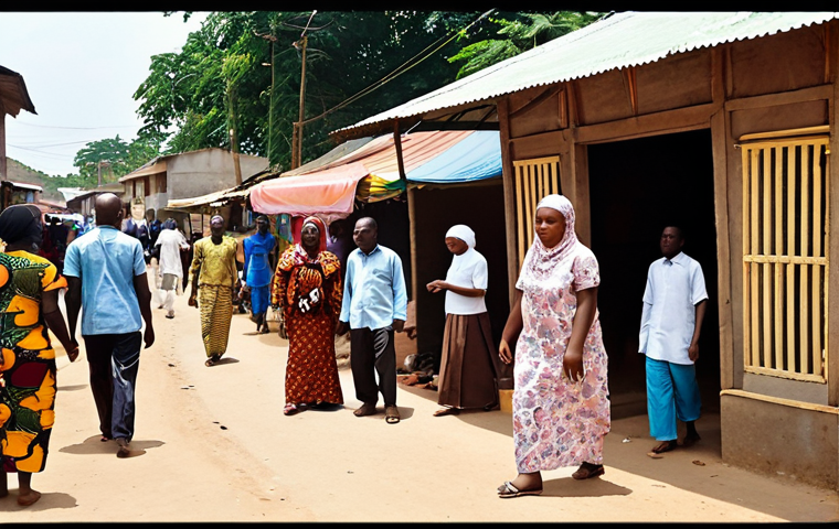 **Prompt 1: Daily Harmony in Benin's Urban Landscape**
    "A bustling, sunlit street scene in a contemporary Beninese city, illustrating seamless religious coexistence. In the mid-ground, a mosque and a Christian church stand side-by-side, their architectural styles distinct yet harmonious. In the foreground, a diverse crowd of people, including families where Christian and Muslim members are visibly interacting, walks freely. Children from different faiths play together near a shared community space, like a public well or market stall. The atmosphere is one of calm, mutual respect, and active communal life. Emphasize vibrant African textiles and a sense of everyday peace and shared existence."