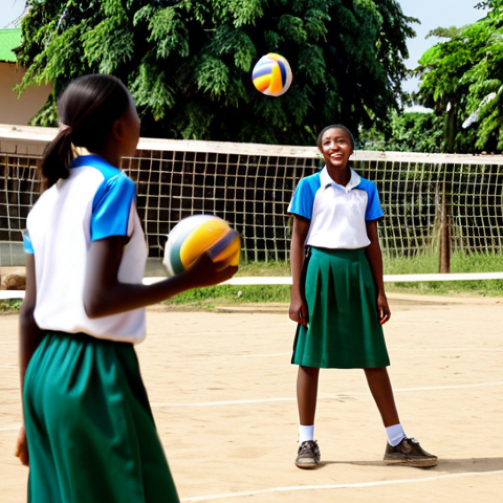 베냉의 스포츠 스타 - Female Athlete & Aspiring Girls**

A fully clothed, young Beninese female athlete in modest sportswe...