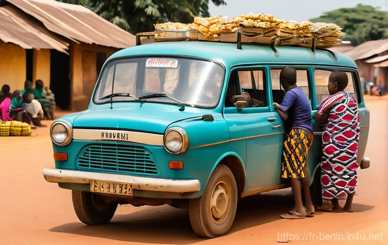 베냉의 교통수단과 이동 방법 - A vibrant street scene in Cotonou, Benin, featuring an agile Zémidjan (moto-taxi) driver expertly na...